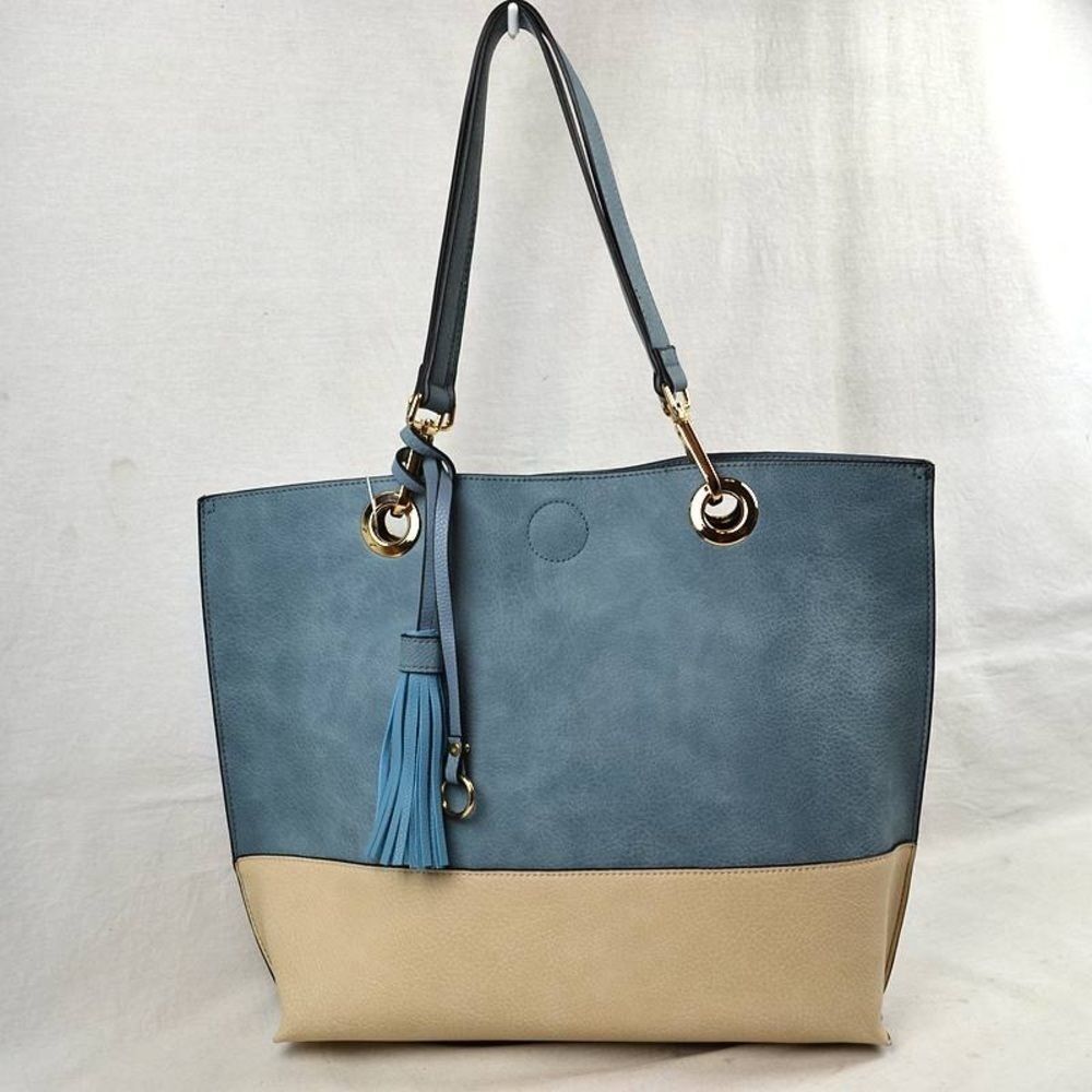 2N1 Two-tone Tassel Tote with Pouch